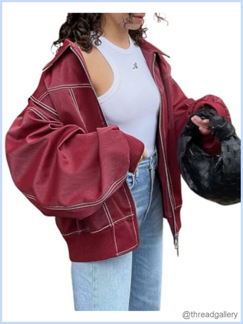 Women's Oversized Faux Leather Motorcycle Jacket Zip Up Moto Biker Coat